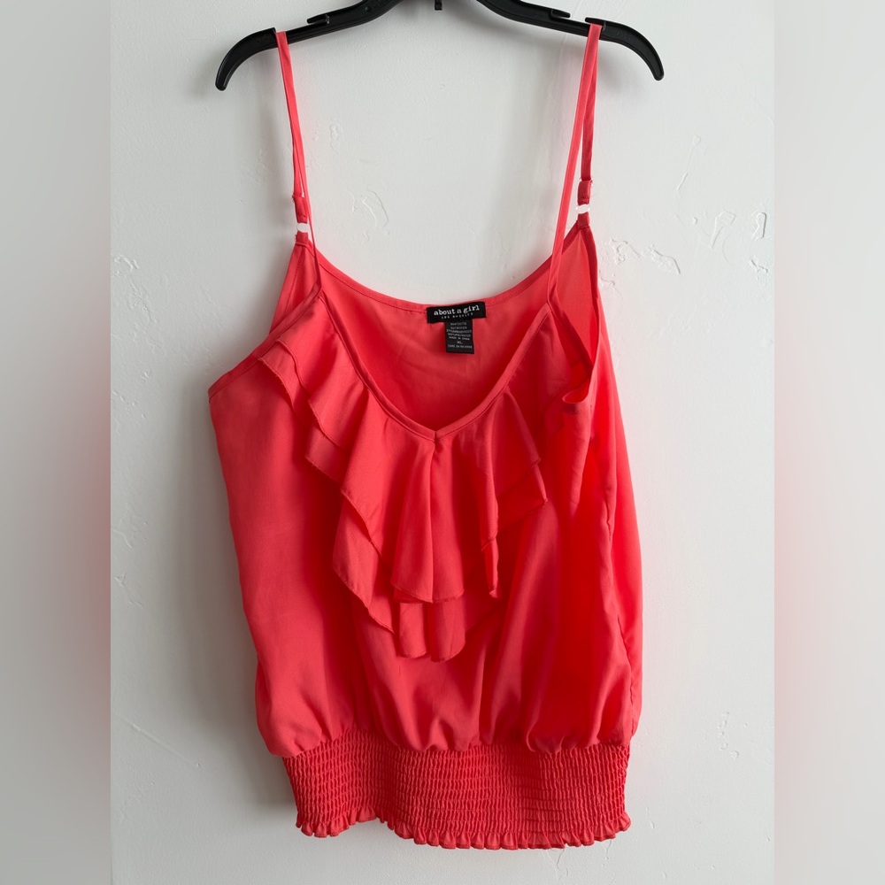 Y2K Coral Ruffle Going Out Tank Top Smocked Waist XL